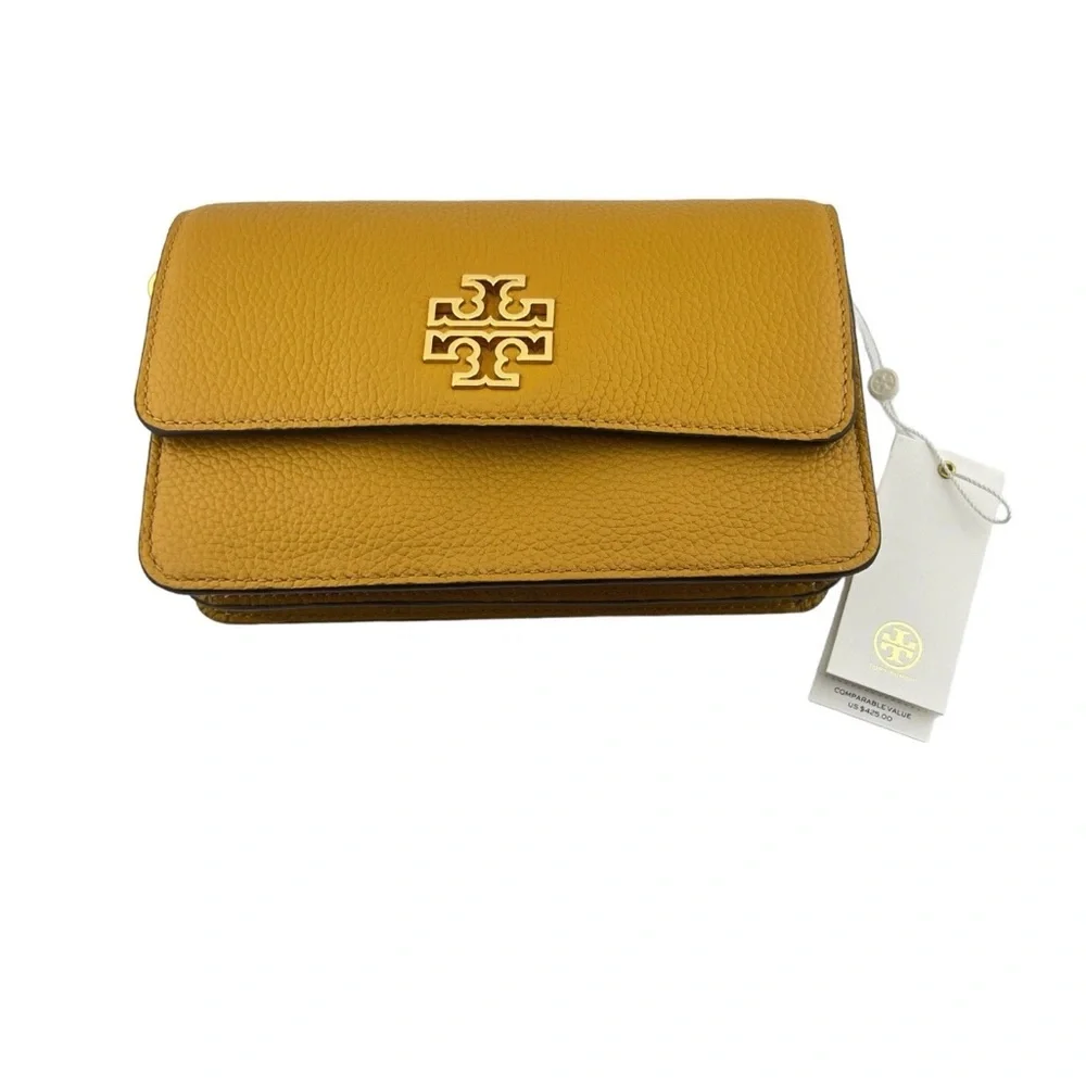 Tory Burch Britten Convertible Crossbody Mini Purse NWT Golden Curry Leather